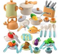 SLEMAKO Pretend Play Kitchen Toy Set Accessories for Kids Toddler 3 Years Old, Mud Kitchen Play Set, Cooking Cookware Pots and Pans Playset Gifts for Kids Girls Boys Toddler