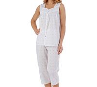 Slenderella Dobby Dot Pyjamas Ladies Sleeveless Button Up Top & Cropped PJ Bottoms UK 16/18 (Pink)