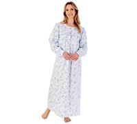 Slenderella Floral Brushed Cotton Longer Length Round Neck 51 inch Nightdress (20/22, Blue)