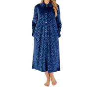 Slenderella Floral Embossed Button Through 46 Inch Housecoat (12/14, navy)
