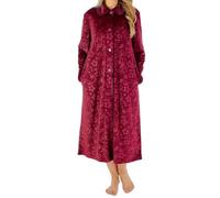 Slenderella Floral Embossed Button Through 46 Inch Housecoat (12/14, raspberry)