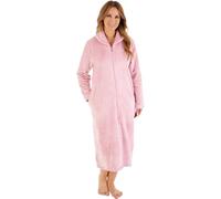 Slenderella Floral Embossed Fleece 46" Zip Housecoat HC08318 Pink Medium