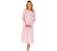 Slenderella Floral Jacquard Button Through 46 Inch Polycotton Nightdress (10/12, pink)