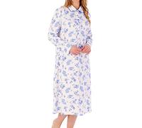 Slenderella Floral Print Interlock Long Sleeve Buttoned Top Cotton 45 inch Nightdress (24/26, Blue)