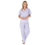 Slenderella Gingham & Floral Cotton Pyjamas Ladies Button Up Top Trouser Bottoms PJs UK 16/18 (Blue)