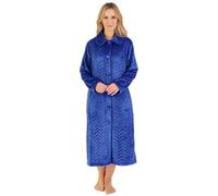 Slenderella Herringbone Button Opening 46 Inch Housecoat (10/12, Blue)