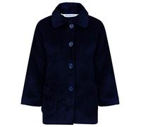 Slenderella Ladies 3/4 Sleeve Medium Soft Navy Blue Soft Coral Fleece Button Up Bed Jacket Coat Size 12 14