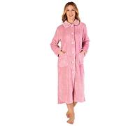 Slenderella Ladies Button Up Coral Fleece Dressing Gown Bath Robe with Waffle Detail XXL (Pink)