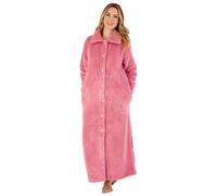 Slenderella Ladies Button Up Dressing Gown Soft Waffle Fleece Ankle Length Bath Robe Medium (Pink)