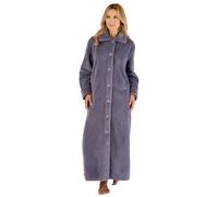 Slenderella Ladies Button Up Dressing Gown Soft Waffle Fleece Ankle Length Bath Robe Small (Grey)