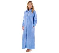 Slenderella Ladies Button Up Dressing Gown Soft Waffle Fleece Ankle Length Bath Robe XL (Blue)