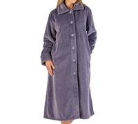 Slenderella Ladies Button Up Dressing Gown Super Soft Waffle Fleece Bath Robe Large (Grey)
