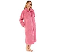 Slenderella Ladies Button Up Dressing Gown Super Soft Waffle Fleece Bath Robe Large (Pink)