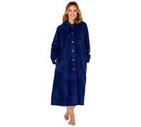Slenderella Ladies Button Up Dressing Gown Super Soft Waffle Fleece Bath Robe XL (Navy)