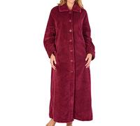 Slenderella Ladies Button Up Dressing Gown Waffle Fleece Ankle Length Bath Robe Large (Raspberry)