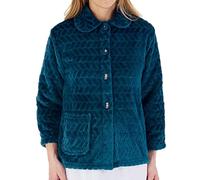Slenderella Ladies Chevron Pattern Bed Jacket Soft Fleece Button Front Housecoat XXL (Teal)