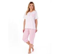 Slenderella Ladies Classic Stripe Seersucker Woven Cropped Pyjama PJ01223 Pink 20-22