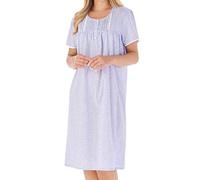 Slenderella Ladies Cotton Nightdress Gingham Check & Floral Short Sleeve Nightie UK 24/26 (Blue)