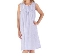 Slenderella Ladies Cotton Nightdress Gingham Check & Floral Sleeveless Nightie UK 24/26 (Blue)