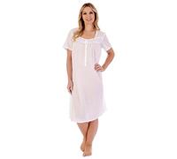 Slenderella Ladies Dobby Cotton Nightdress Short Sleeve Broderie Trim Nightie UK 20/22 (White)