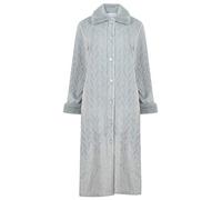 (Grey, Extra Large - UK 20/22) Slenderella Ladies Faux Fur Collar Button Up Fleece Dressing Gown