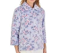 Slenderella Ladies Floral Soft Flannel Fleece Bed Jacket Button Front Housecoat XL (Blue)