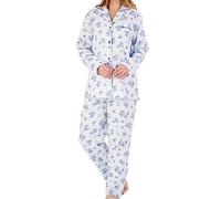 Slenderella Ladies Floral Tailored Pyjamas Flannel Cotton Button Up Top & PJ Bottoms UK 24/26 (Blue)
