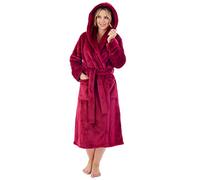 Slenderella Ladies Luxury Hooded Wrap Dressing Gown Thick Flannel Fleece Bath Robe Large (Raspberry)