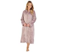 Slenderella Ladies Luxury Zip Up Collar Dressing Gown Thick Flannel Fleece Bath Robe XL (Mink)
