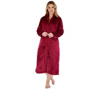 Slenderella Ladies Luxury Zip Up Collar Dressing Gown Thick Flannel Fleece Robe Large (Raspberry)