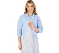 Slenderella Ladies Peter Pan Collar Bed Jacket Diamond Pattern Crochet Trim Cardigan - Small (Blue)