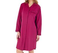 Slenderella Ladies Plain Nightshirt Cotton Interlock Button Up Lace Trim Nightie UK 12/14 (Damson)