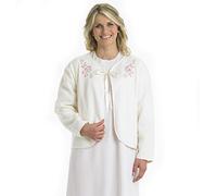 Slenderella Ladies Polar Fleece Ribbon Tie Bed Jacket Floral Embroidered House Coat 24/26 (Vanilla)