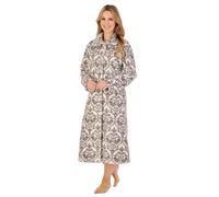 Slenderella Ladies Printed Waffle Fleece Damask Dressing Gown Button Front Housecoat Robe