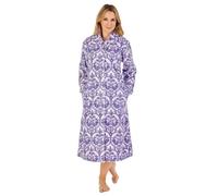 Slenderella Ladies Printed Waffle Fleece Damask Dressing Gown Button Front Housecoat Robe