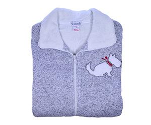 Slenderella Ladies Scottie Dog All In One Pyjamas Knitted Marl Zip Up Romper Small (Light Grey)