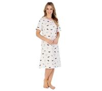 Slenderella Ladies Scottie Dog Nightdress Short Sleeve Jersey Cotton Nightie (UK 16/18) Ivory