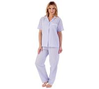 Slenderella Ladies Seersucker Stripe Pyjamas Classic Tailored Lightweight PJs Set UK 10/12 (Blue)