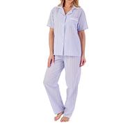 Slenderella Ladies Seersucker Stripe Pyjamas Classic Tailored Lightweight PJs Set UK 10/12 (Blue)