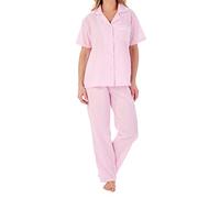 Slenderella Ladies Seersucker Stripe Pyjamas Classic Tailored Lightweight PJs Set UK 24/26 (Pink)