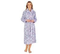 Slenderella Ladies Shawl Collar Dressing Gown Floral Soft Flannel Fleece Wrap Robe XL (Blue)