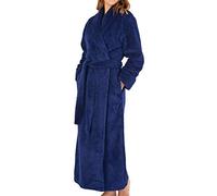 Slenderella Ladies Shawl Collar Wrap Dressing Gown Waffle Fleece Long Bath Robe Medium (Navy)
