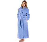 Slenderella Ladies Shawl Collar Wrap Dressing Gown Waffle Fleece Long Bath Robe Small (Blue)