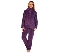 Slenderella Ladies Soft Coral Fleece Pyjamas Zip Up Waffle Top & Plain PJ Bottoms XXXL (Plum)