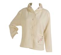 Slenderella Ladies Soft Polar Fleece Button Up Bed Jacket Floral Embroidered Detail House Coat UK 10/12 (Vanilla)