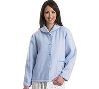 Slenderella Ladies Soft Polar Fleece Button Up Bed Jacket Floral Embroidered Detail House Coat UK 12/14 (Blue)