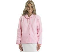 Slenderella Ladies Soft Polar Fleece Button Up Bed Jacket Floral Embroidered Detail House Coat UK 20/22 (Pink)