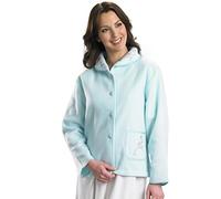 Slenderella Ladies Soft Polar Fleece Button Up Bed Jacket Floral Embroidered Detail House Coat UK 20/22 (Mint Green)