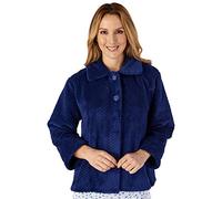 Slenderella Ladies Soft Waffle Fleece Bed Jacket Button Up Collar House Coat XL (Navy)