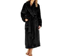 Slenderella Ladies Super Thick Soft Plain Black Fleece Shawl Collared with Easy Tie Belt Bath Robe Dressing Gown House Coat XL 20 22